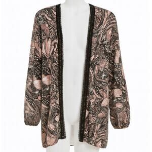 MAURICES Black Floral Crochet Trim Long Sleeve Kimono SIZE XXL